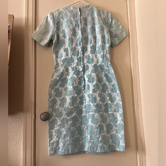Handmade Vintage Precious 50’s 60’s Blue Floral Jacquard Dress - Picture 3 of 5